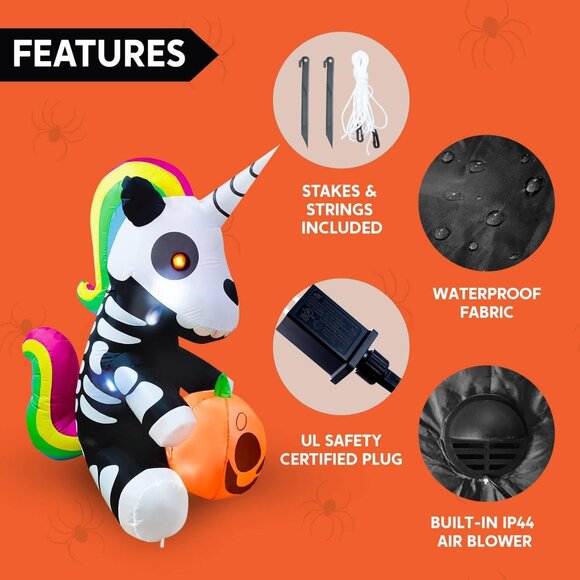 Joiedomi 5 FT Halloween Inflatables Skeleton Decor Outdoor Skeleton Unicorn - Picture 6 of 8